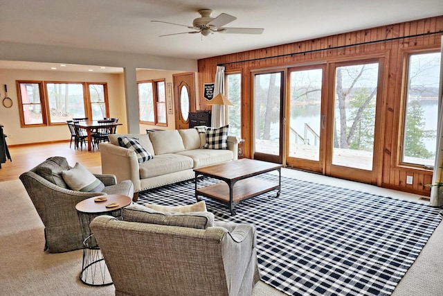 living room featuring ceiling fan