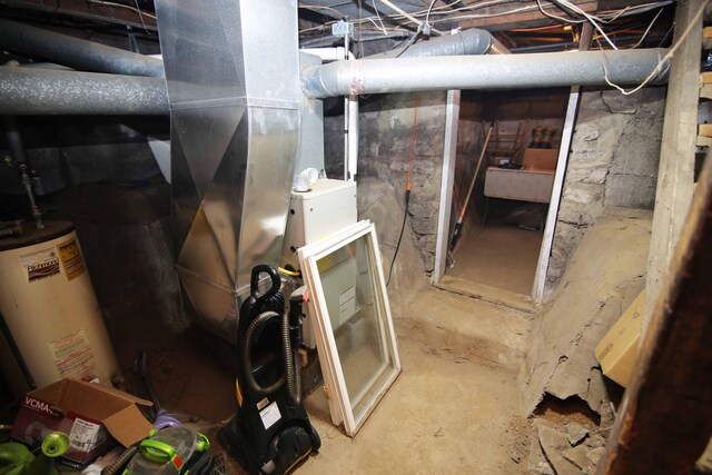 basement with water heater