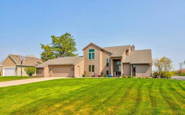 view of front facade with a front lawn and a garage