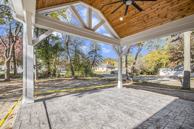 view of patio featuring ceiling fan