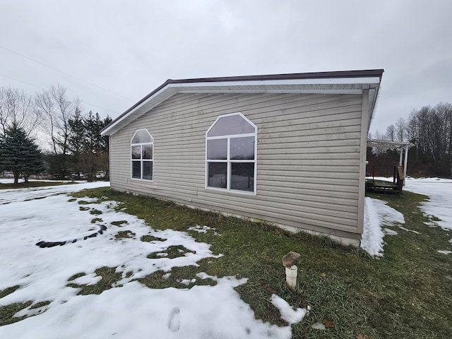 view of snow covered exterior