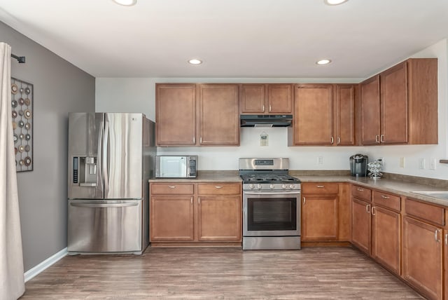 kitchen with hardwood / wood-style flooring, sink, and stainless steel appliances