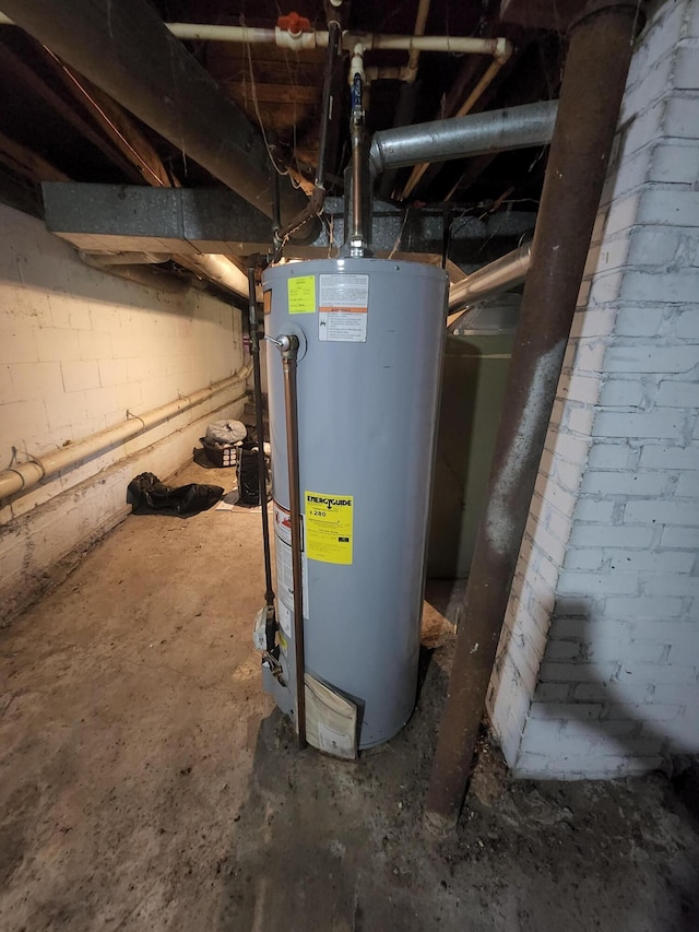 utility room featuring water heater