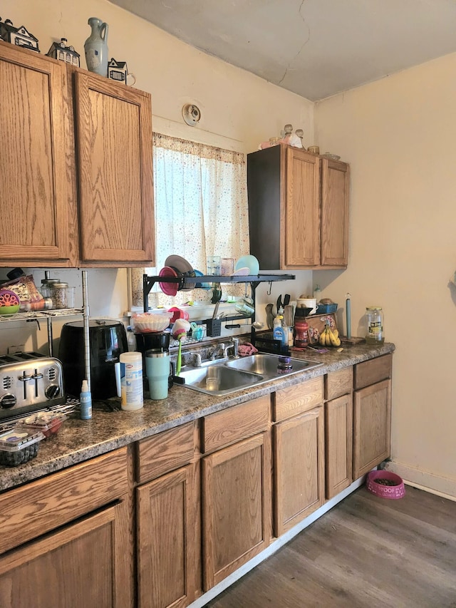 kitchen with sink and dark hardwood / wood-style floors