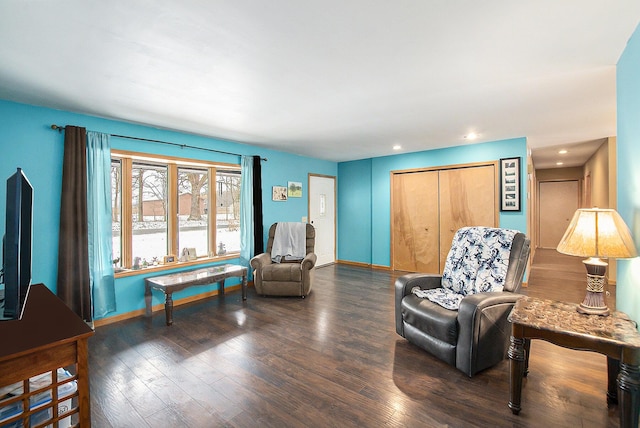 sitting room featuring dark wood-type flooring