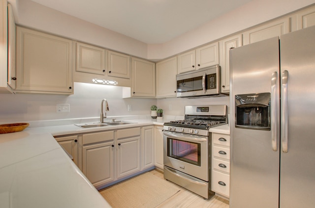 kitchen featuring sink, light hardwood / wood-style floors, and appliances with stainless steel finishes