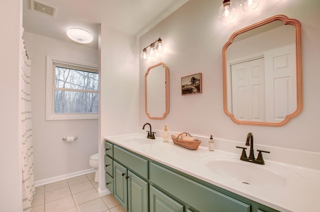 bathroom with tile patterned flooring, vanity, and toilet