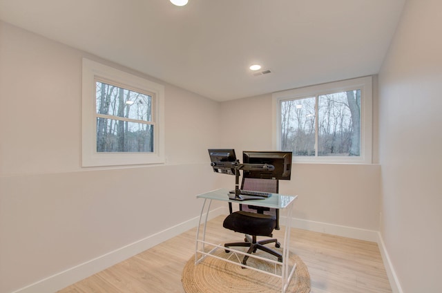 home office with hardwood / wood-style floors and plenty of natural light