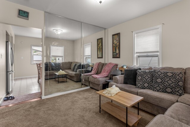 living room with light carpet