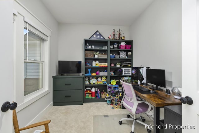 carpeted office with a healthy amount of sunlight