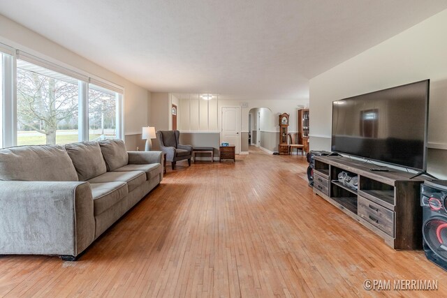 living room featuring light wood-type flooring