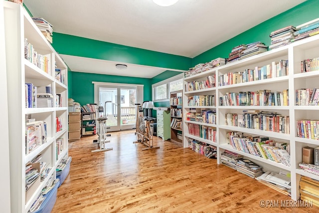 office featuring hardwood / wood-style floors and a textured ceiling