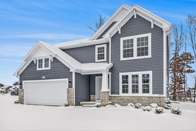 craftsman inspired home featuring stone siding