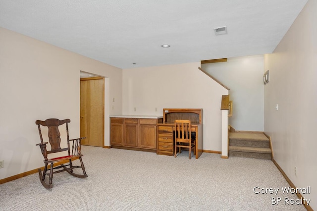 view of carpeted home office