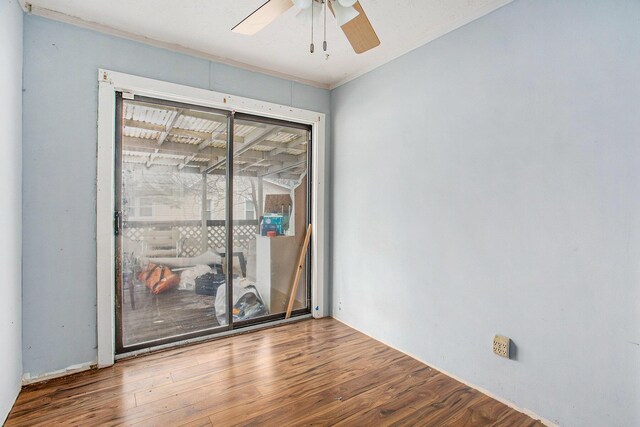 empty room with ceiling fan and hardwood / wood-style floors