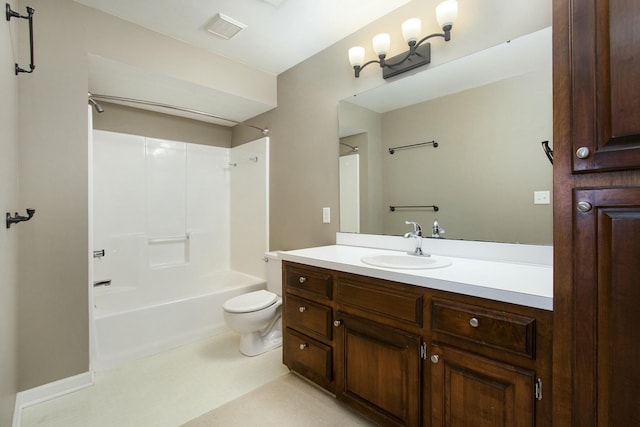 full bathroom with vanity, shower / bathtub combination, and toilet