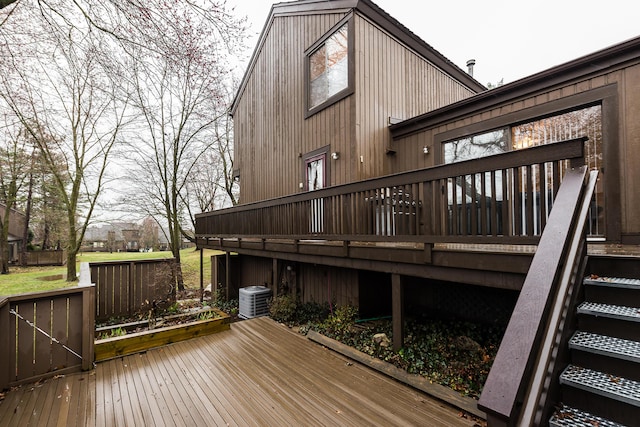 wooden terrace with central air condition unit