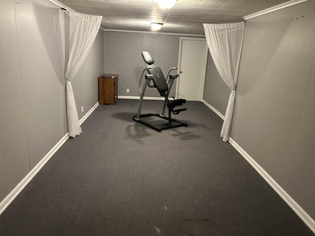 workout area featuring carpet flooring