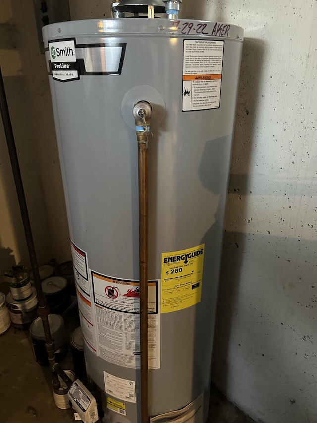 utility room with gas water heater