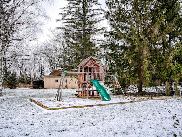 view of snow covered playground