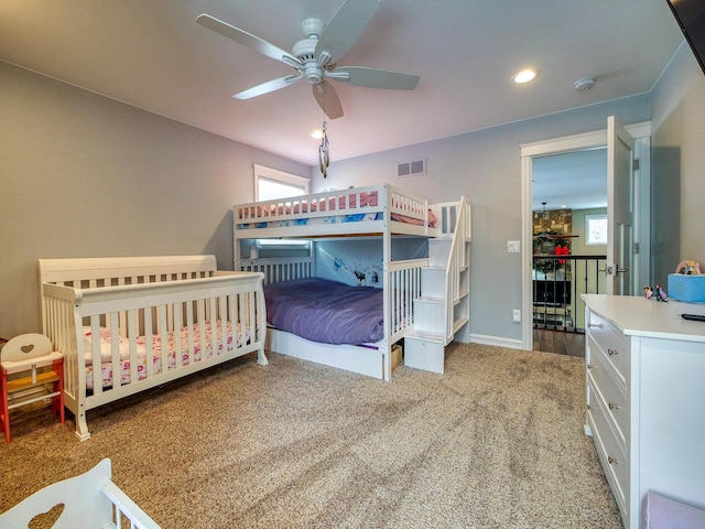 bedroom with carpet and ceiling fan