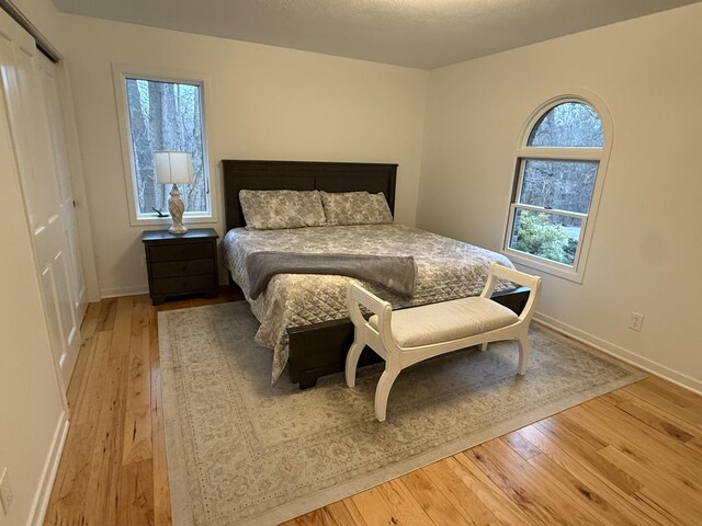 bedroom featuring hardwood / wood-style flooring and a closet