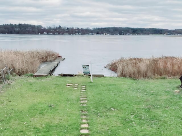 property view of water featuring a boat dock