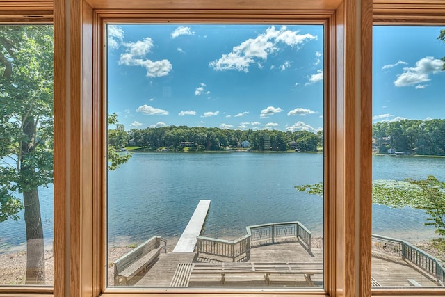 view of dock with a water view