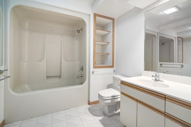 full bathroom featuring tile patterned flooring, vanity, toilet, and shower / bathing tub combination