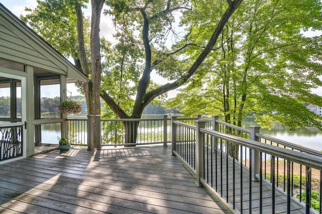 wooden deck with a water view