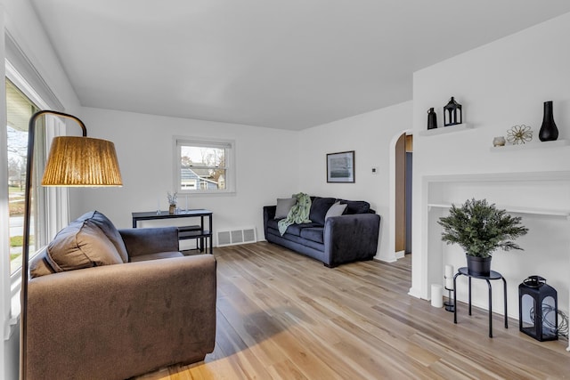 living room featuring light wood-type flooring