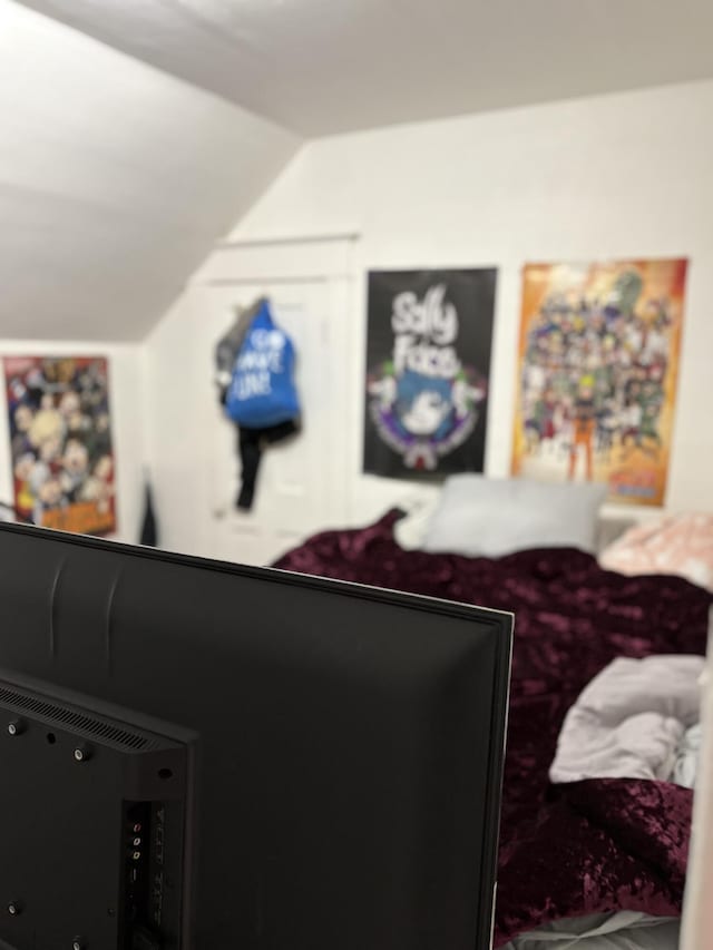 bedroom featuring lofted ceiling