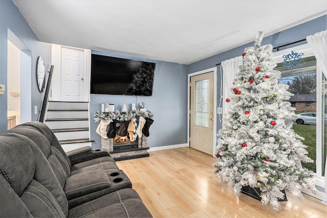 living room with hardwood / wood-style floors