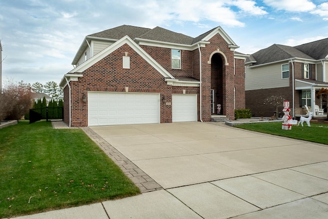 front of property with a front yard and a garage