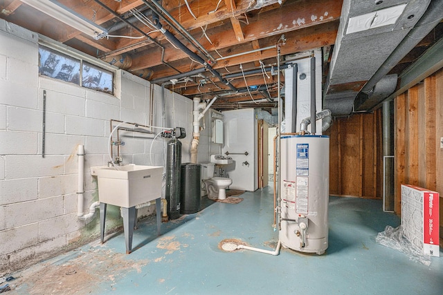 basement featuring gas water heater