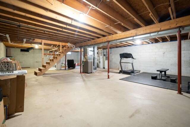 basement featuring heating unit