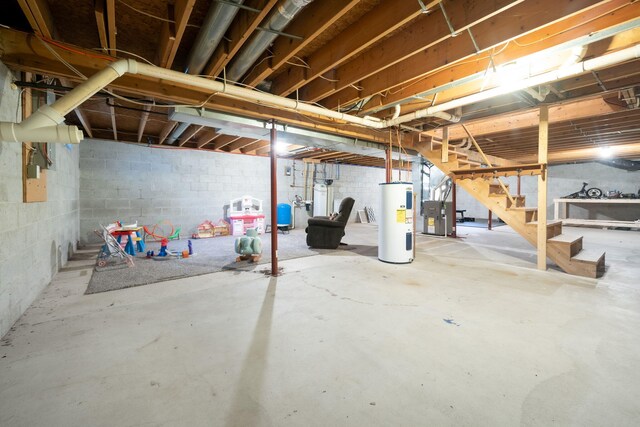 basement with electric water heater