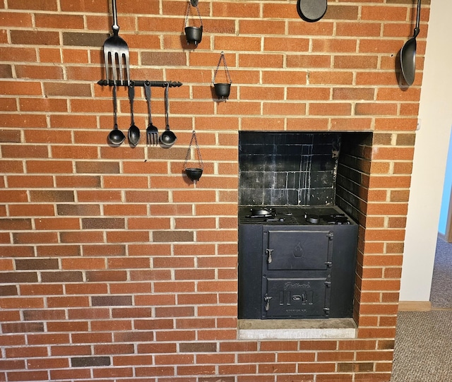 room details featuring a wood stove