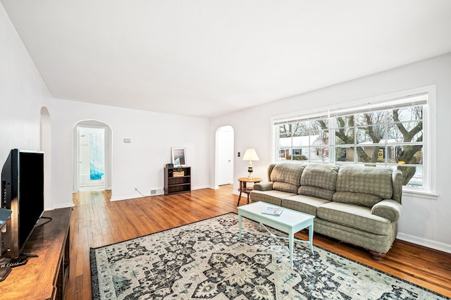 living room with hardwood / wood-style floors