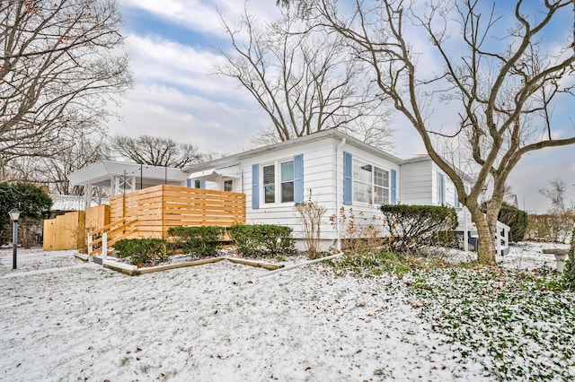 view of snow covered exterior