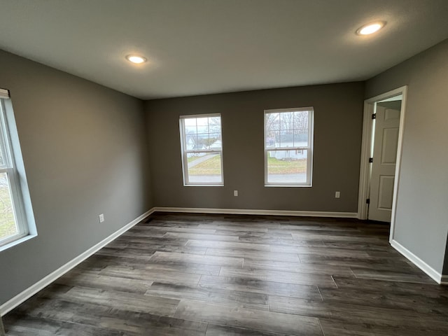 unfurnished room with a wealth of natural light and dark wood-type flooring