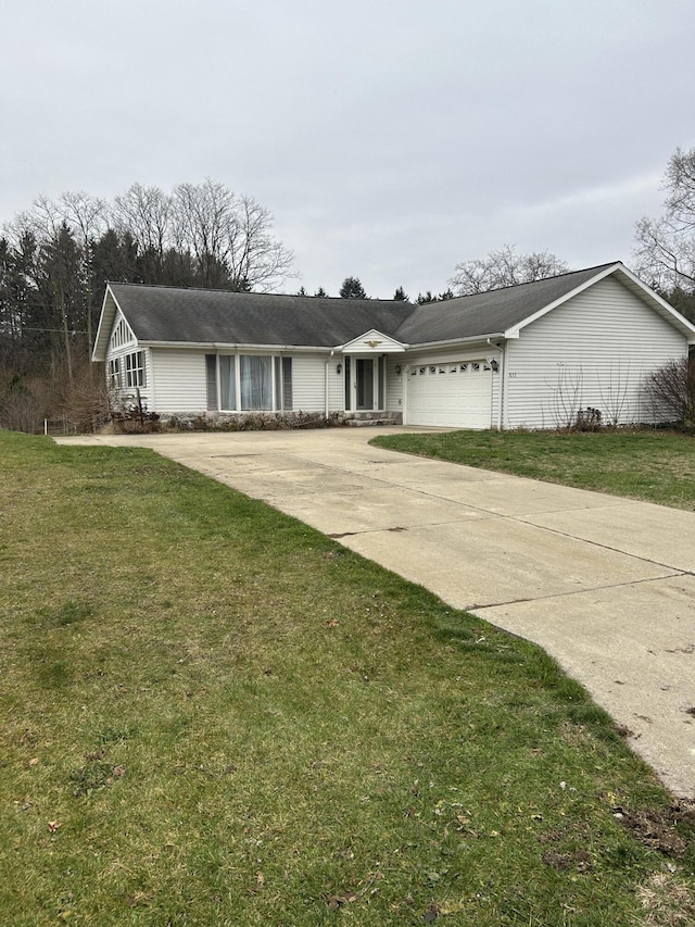 single story home with a front lawn and a garage