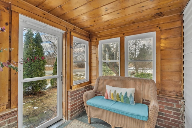 sunroom / solarium with wood ceiling