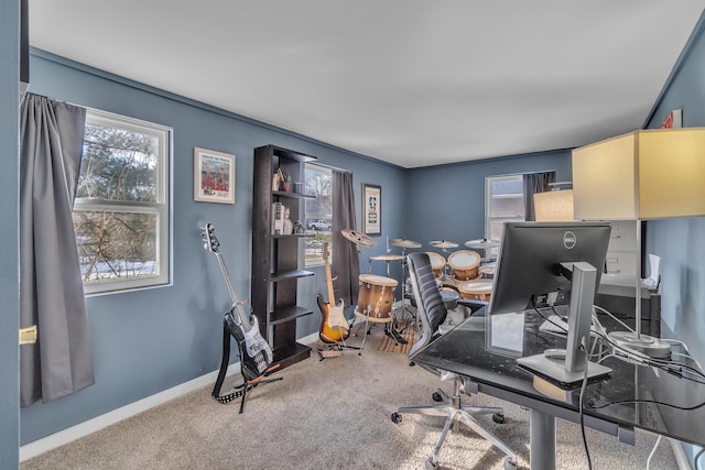 office space featuring carpet and baseboards