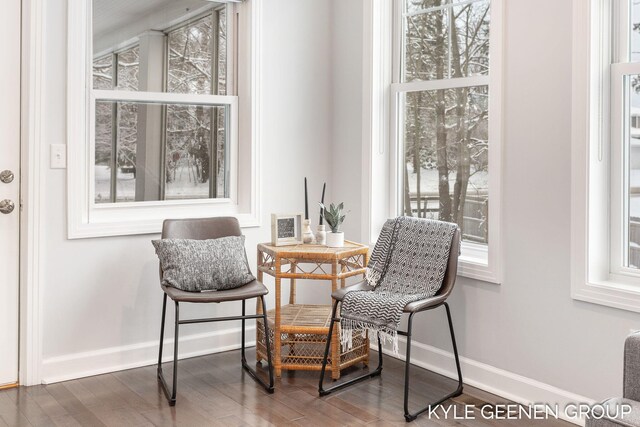 sitting room featuring dark hardwood / wood-style floors