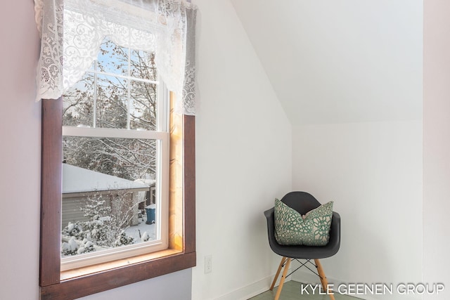 sitting room featuring vaulted ceiling