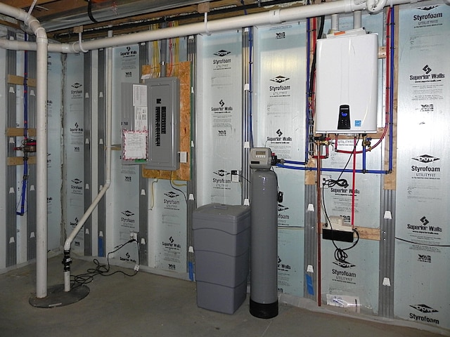 utilities with tankless water heater and electric panel