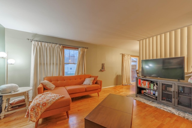 living room with light hardwood / wood-style floors