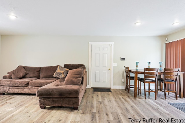 living room with light hardwood / wood-style flooring