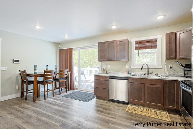 kitchen with dishwasher, light wood-type flooring, plenty of natural light, and sink